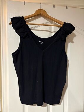 Old Navy Black V-Neck Tank with Ruffle Sleeves